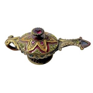 Enamel Crystal Aladdin Genie Lamp Trinket Box - Mint condition